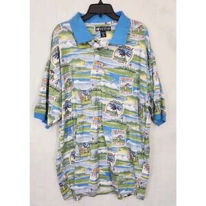 Big Dogs Polo Shirt Men XXL Golf Hawaiian All Over Print Cotton Big Tall Casual
